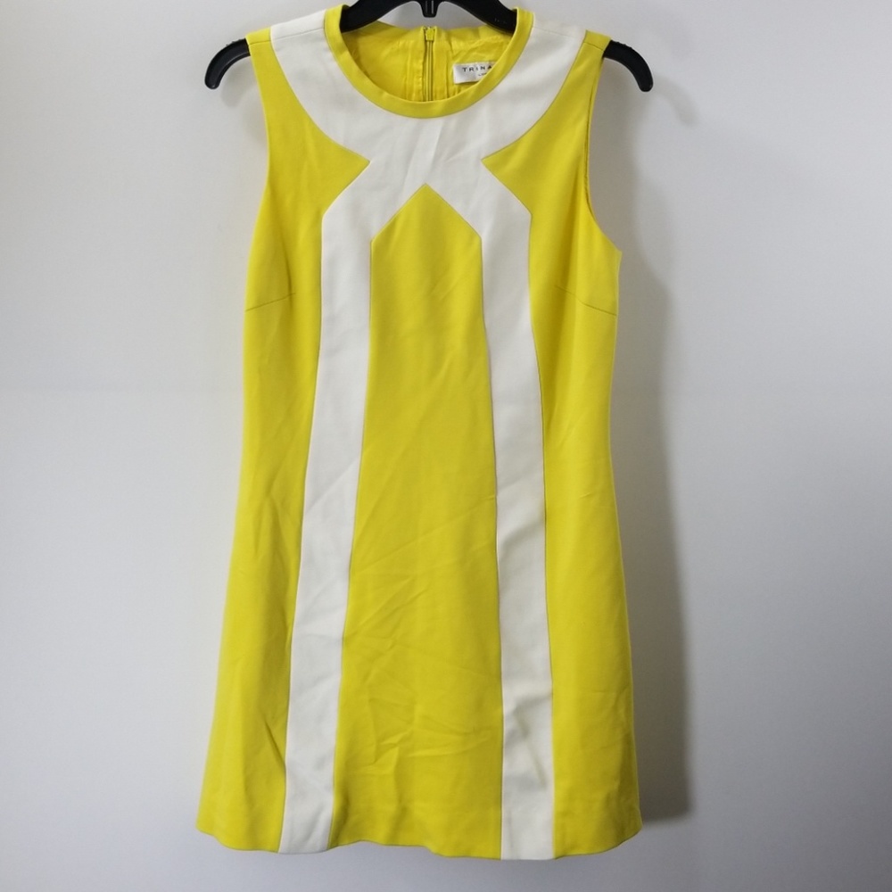 Trina Turk Yellow/White Crewneck Shift Dress